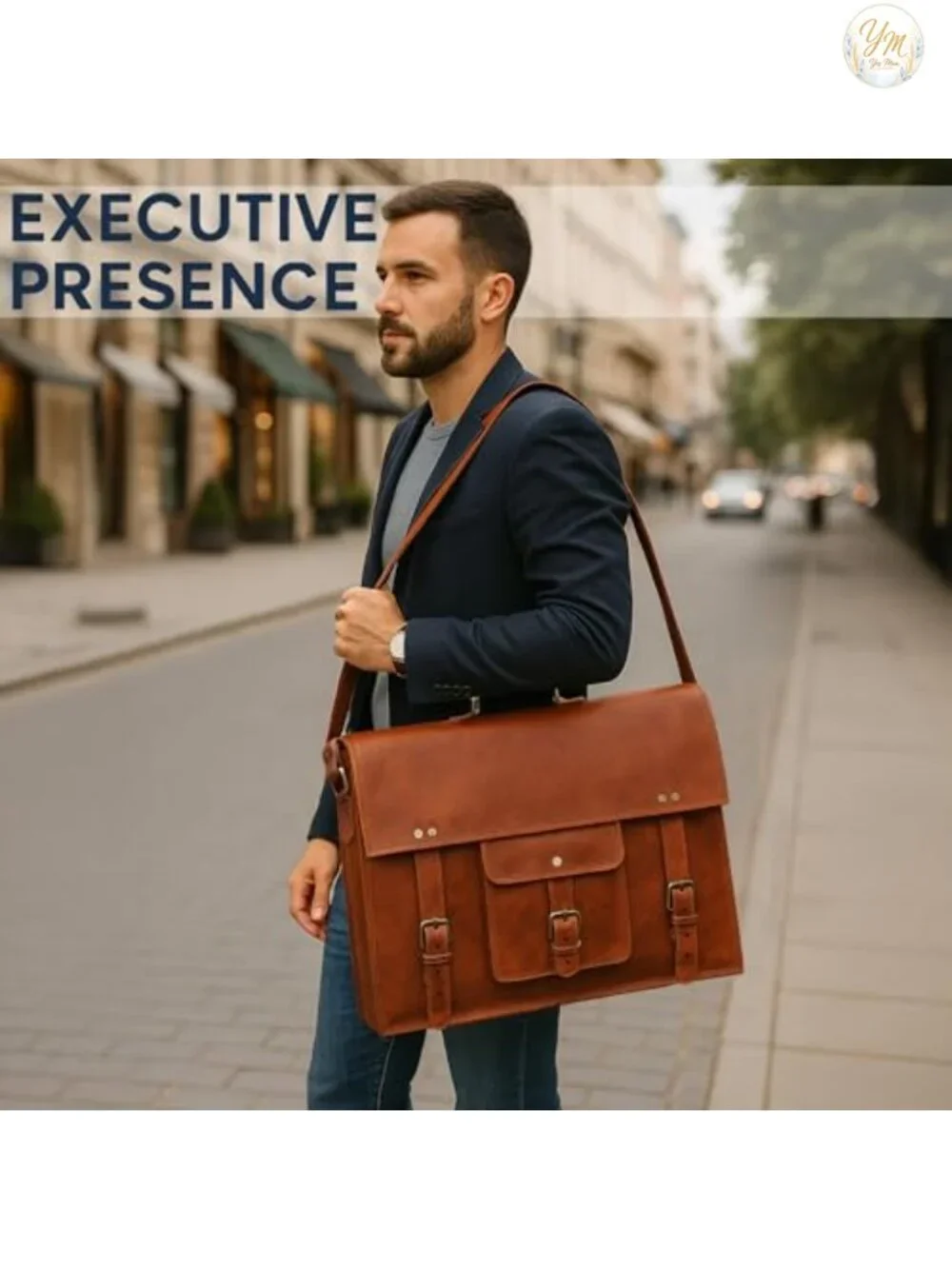 Full Grain Leather Messenger Bag for Men, Large 18